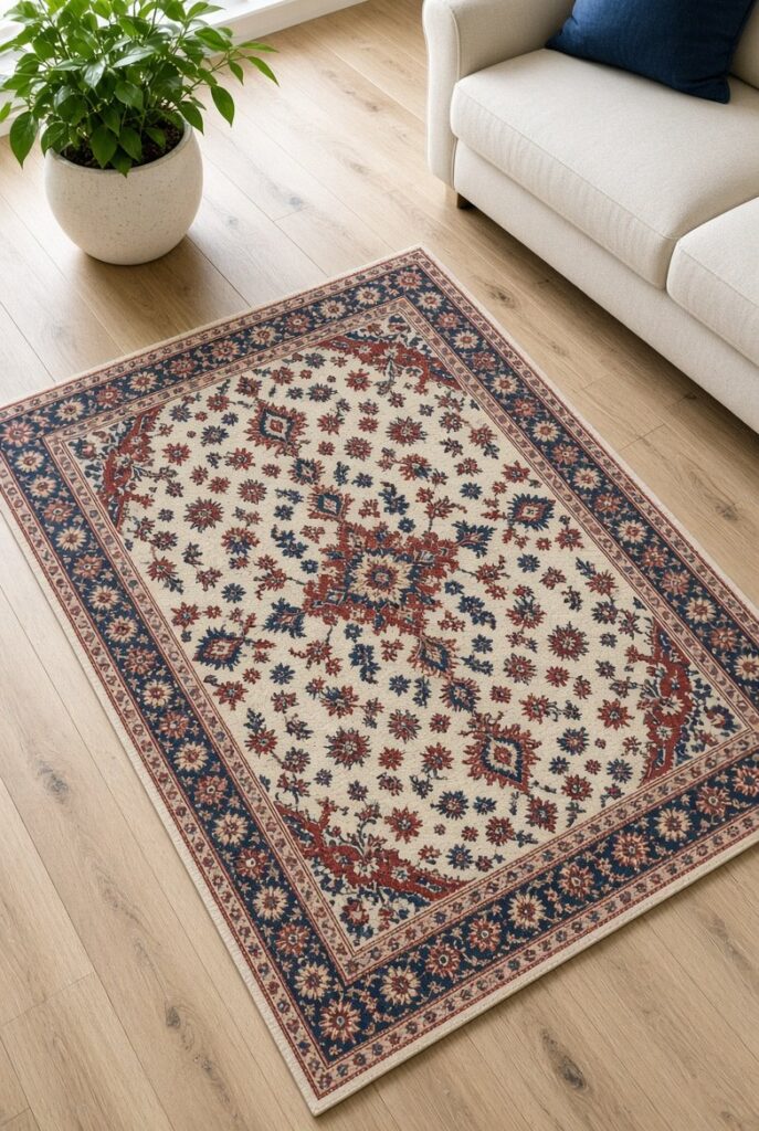 Freshly cleaned area rug in a Calgary home